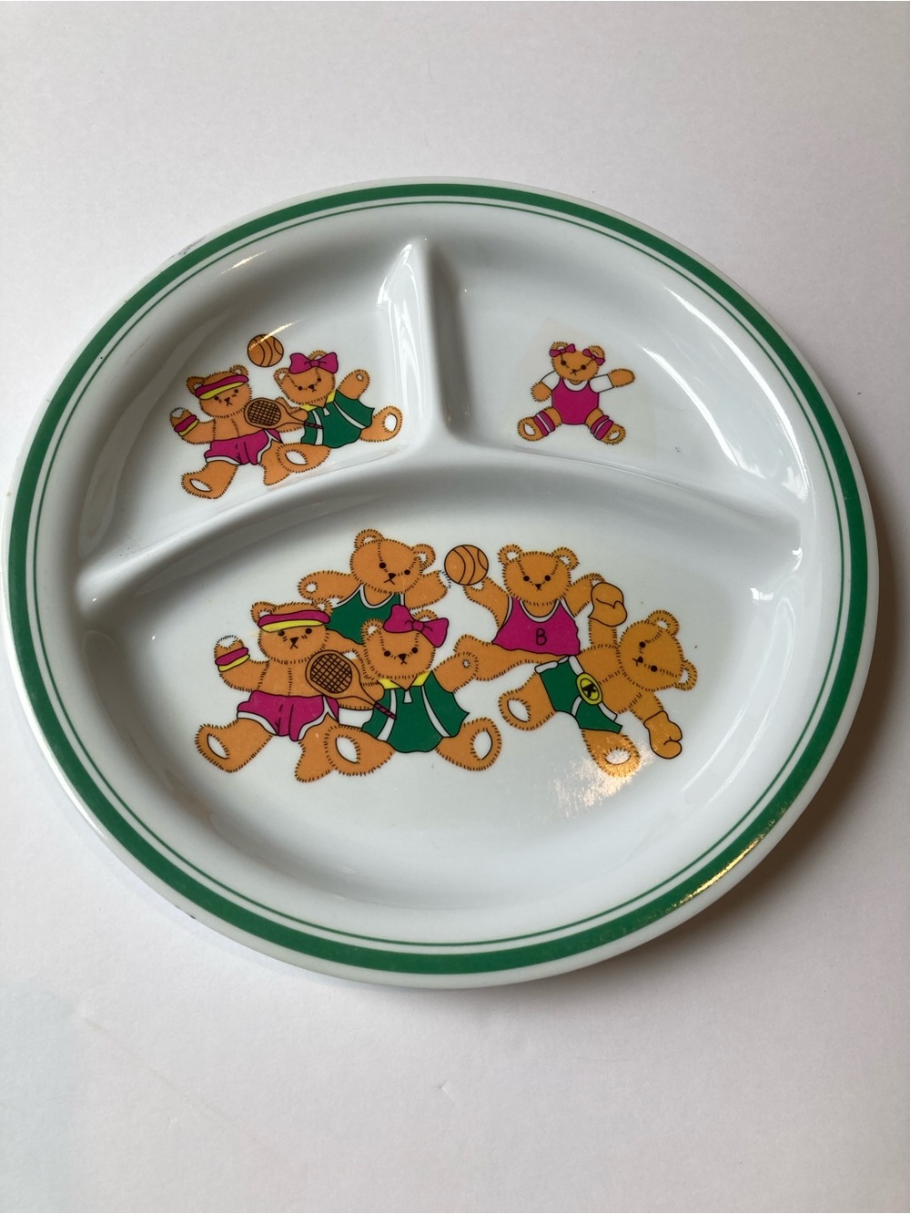 Vintage Teddy Bear Retro Sports Melamine Divided Children’s Plate 80s 90s Y2K